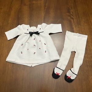 Little Me Quilted White Baby Dress with Tights 3M